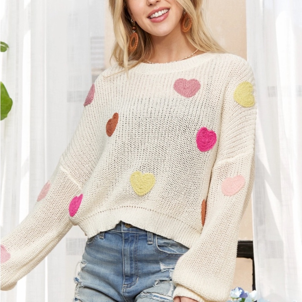 ADORA Cream Sweater with Colorful Hearts - Picture 2 of 4